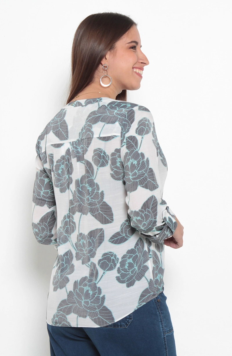 BLUSA MANGA LARGA ESTAMPADA ABOTONADA EN DELANTERO - 4