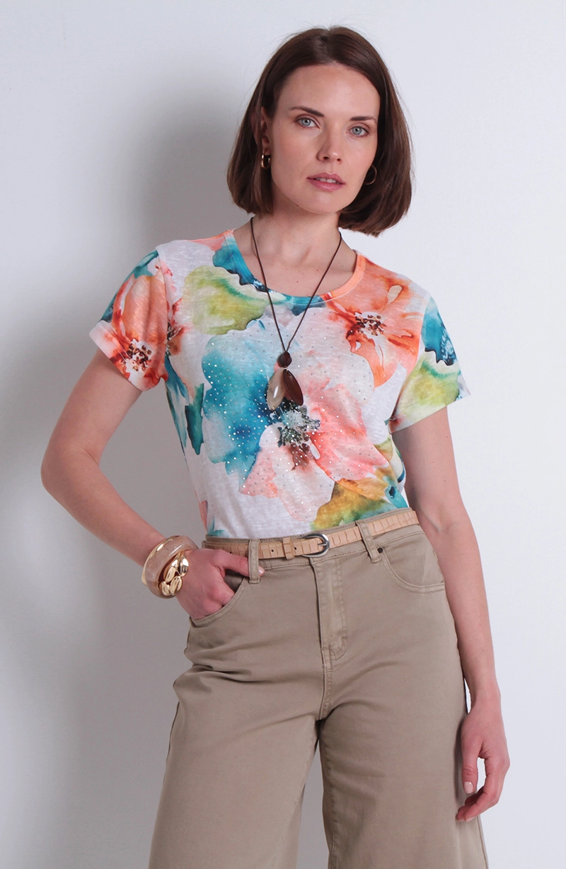 POLERA SUBLIMADA CON STRASS MANGA CORTA ESCOTE REDONDO - 1