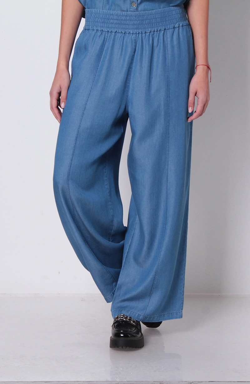PANTALON LYOCELL WIDE LEG TIRO ALTO PRETINA ANCHA ELATICADA - 1