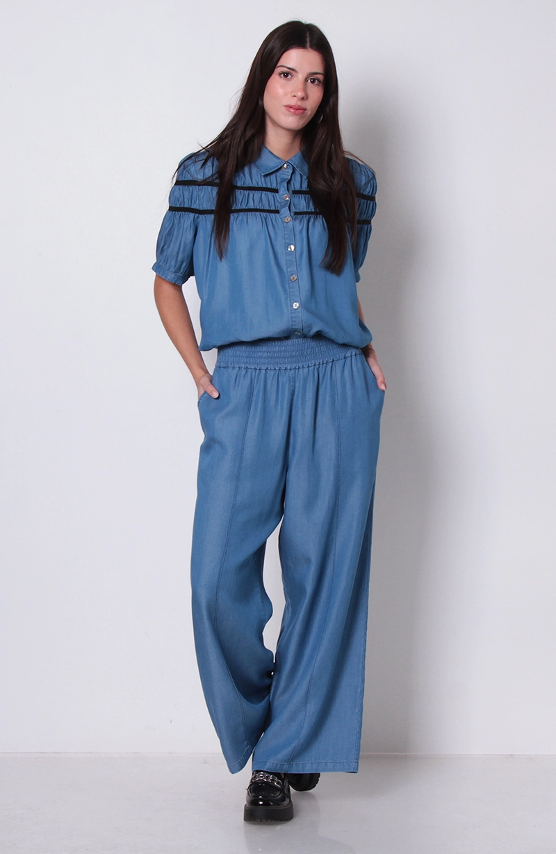 PANTALON LYOCELL WIDE LEG TIRO ALTO PRETINA ANCHA ELATICADA - 3