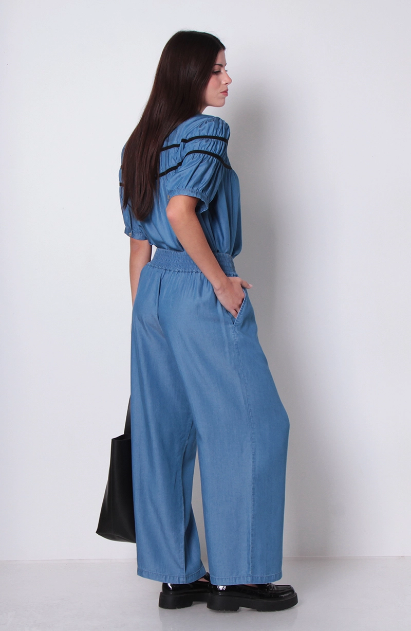 PANTALON LYOCELL WIDE LEG TIRO ALTO PRETINA ANCHA ELATICADA - 4