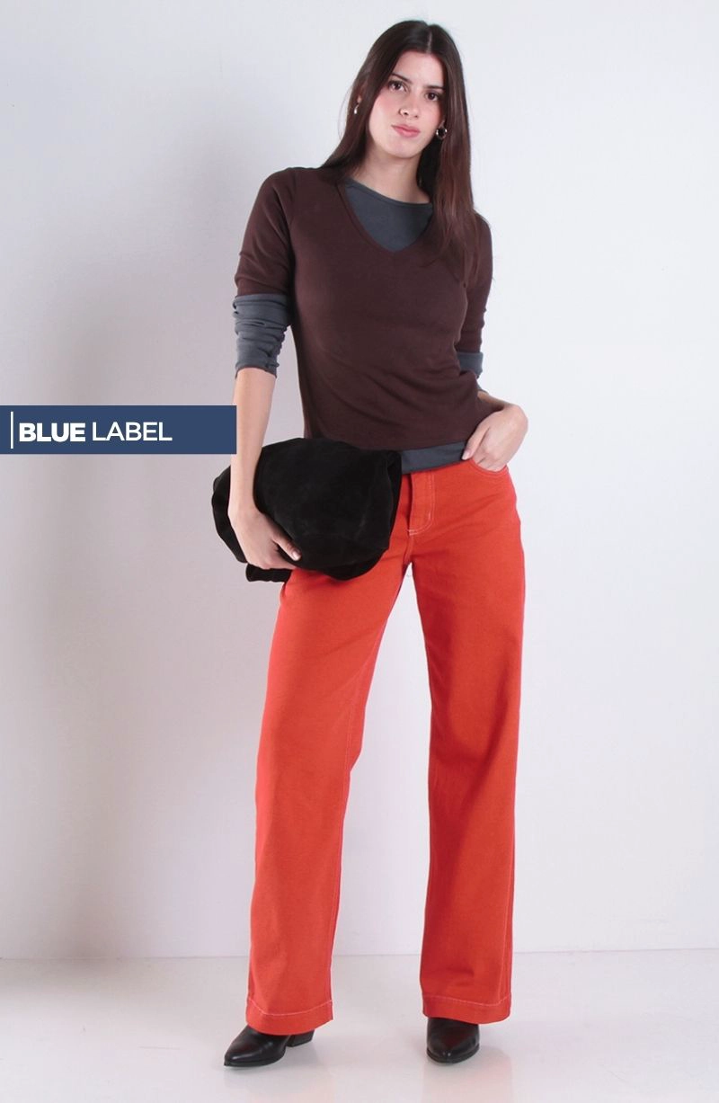 JEANS MUJER WIDE LEG TIRO ALTO PRETINA BASICA 1 BOTON - 1