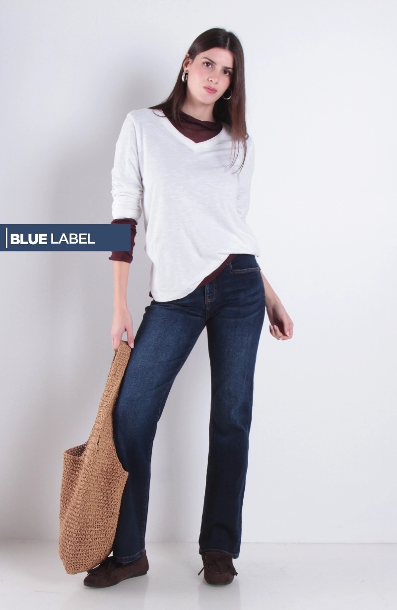 JEANS MUJER RECTO TIRO ALTO PRETINA BASICA 1 BOTON - 1