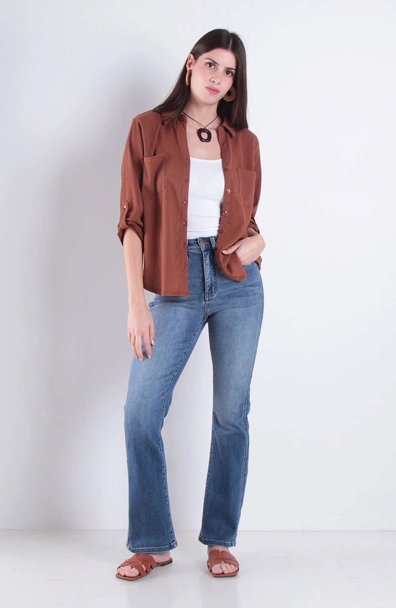 JEANS MUJER RECTO TIRO ALTO PRETINA 1 BOTON - 3