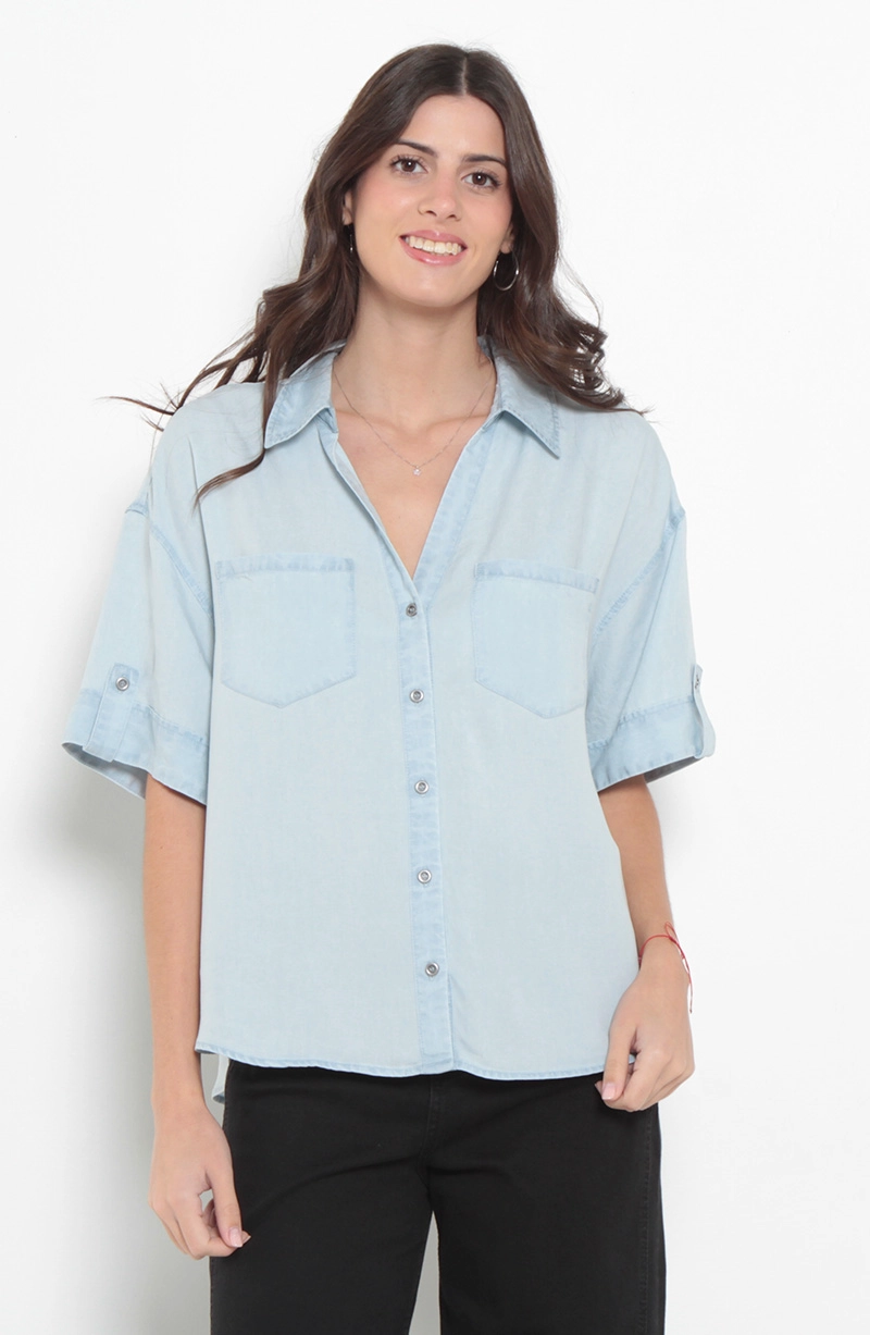 BLUSA LYOCELL MANGA CORTA CON BOLSILLO ESCOTE V - 1