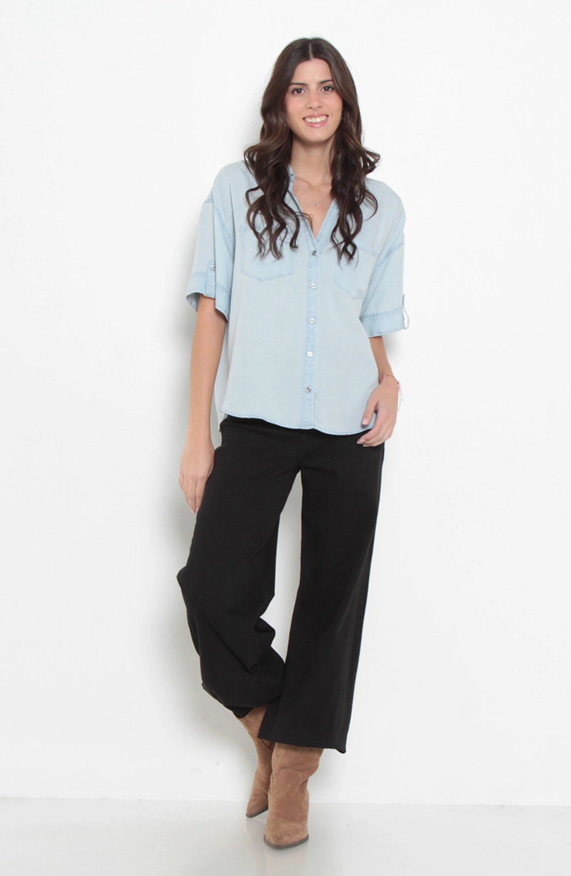 BLUSA LYOCELL MANGA CORTA CON BOLSILLO ESCOTE V - 3