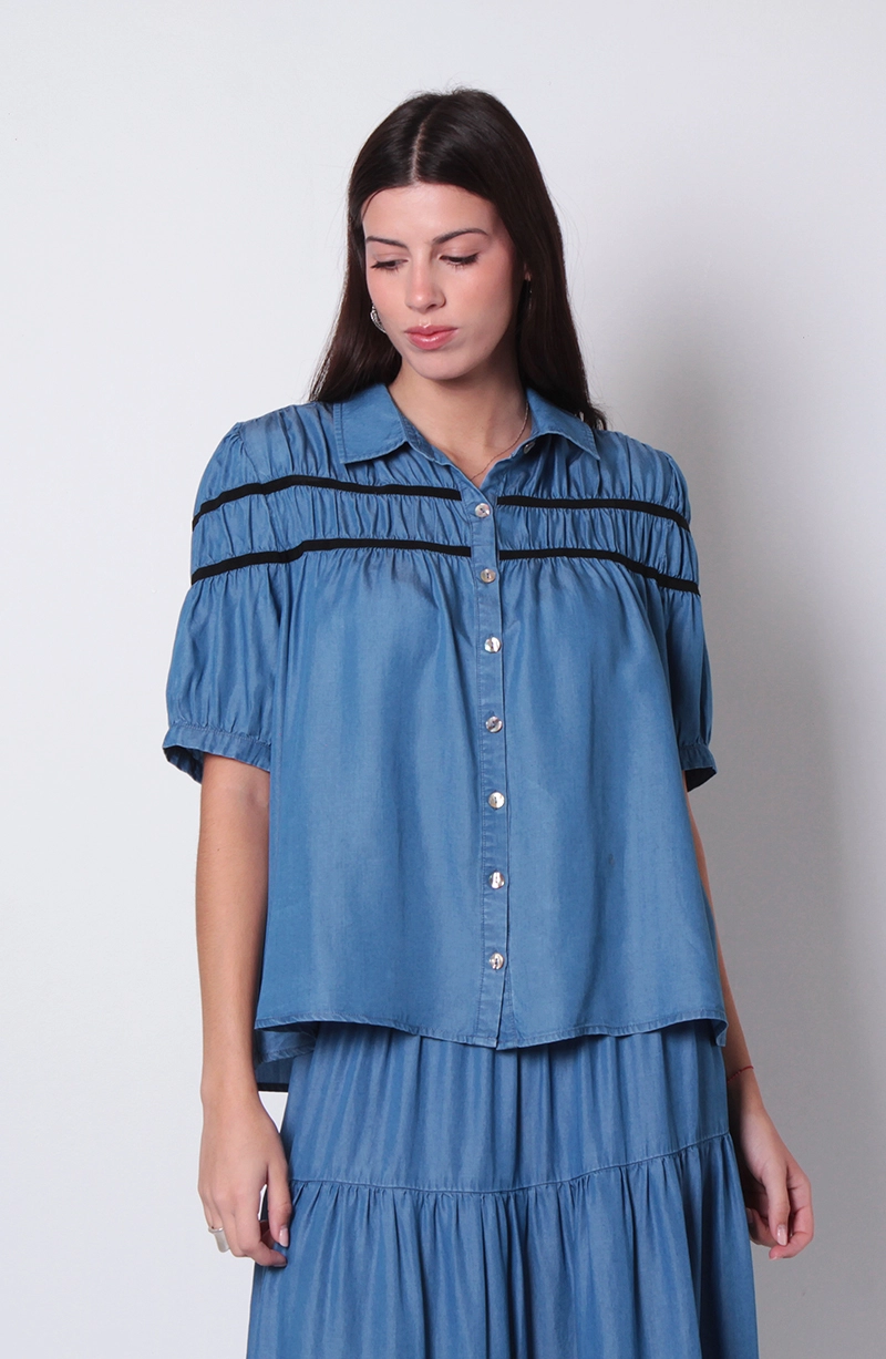 BLUSA MANGA 3/4 LYOCELL ABOTONADA EN DELANTERO CON RECOGIDO - 1