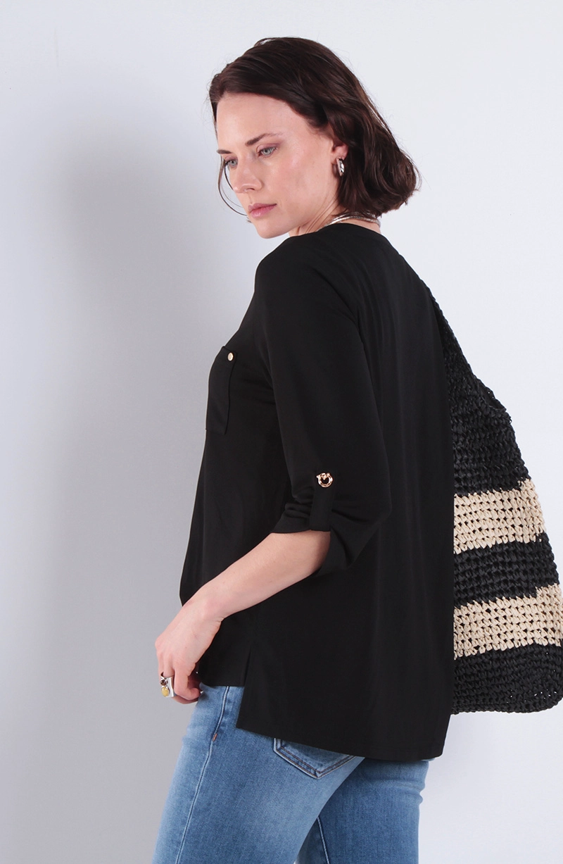 BLUSA MANGA 3/4 ESCOTE V CON BOLSILLOS - 4