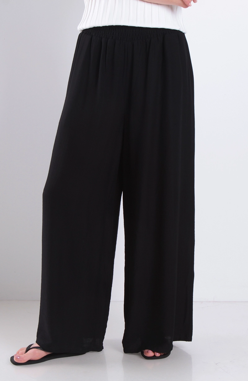 PANTALON WIDE LEG TIRO ALTO PRETINA ANCHA ELASTICADA - 1