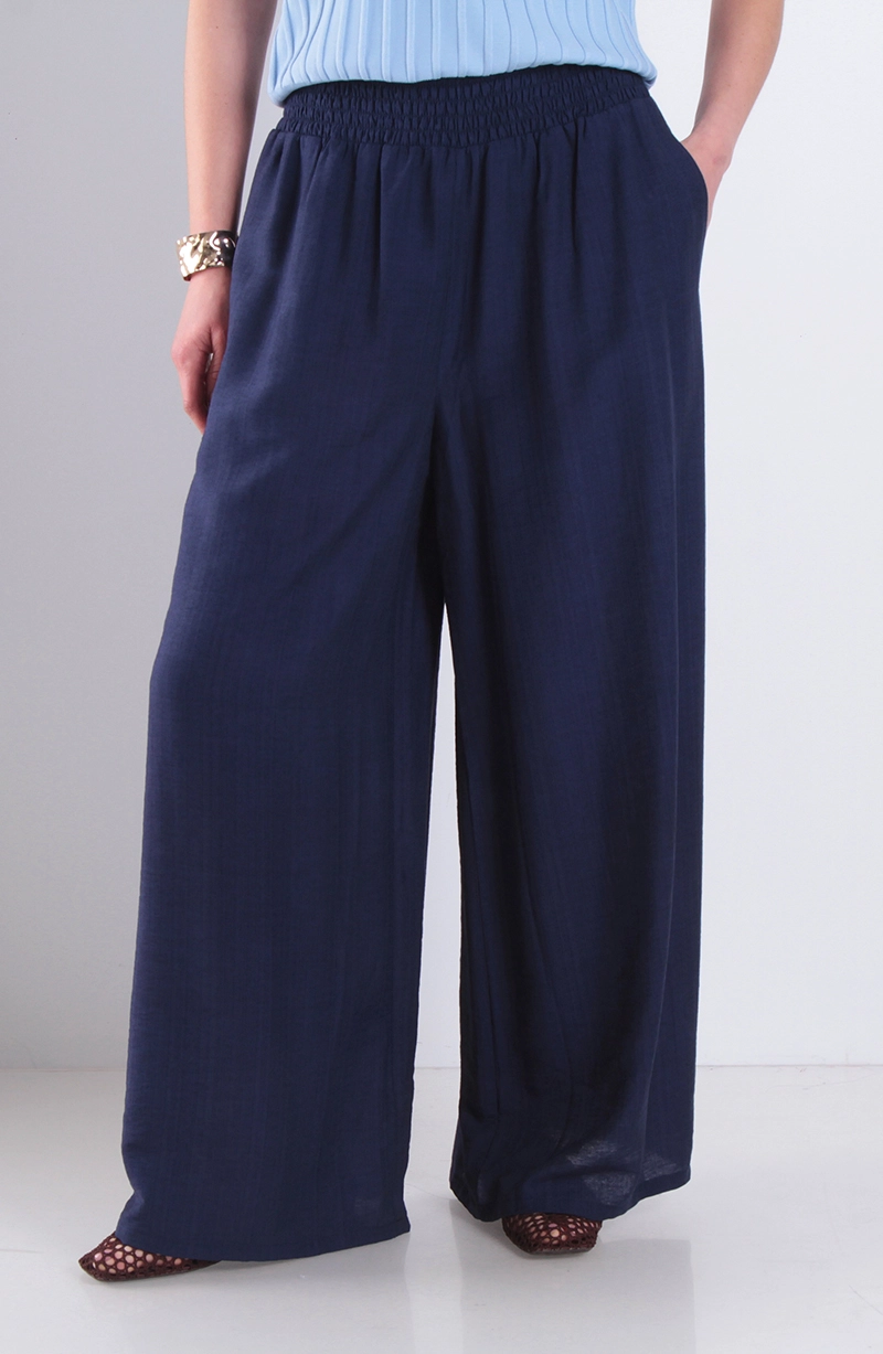 PANTALON WIDE LEG TIRO ALTO PRETINA ANCHA ELASTICADA - 1