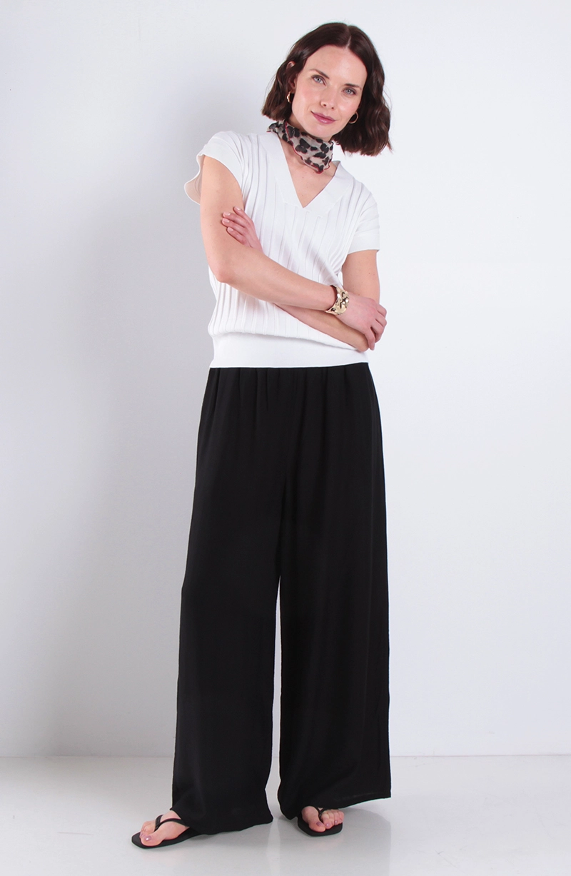 PANTALON WIDE LEG TIRO ALTO PRETINA ANCHA ELASTICADA - 3