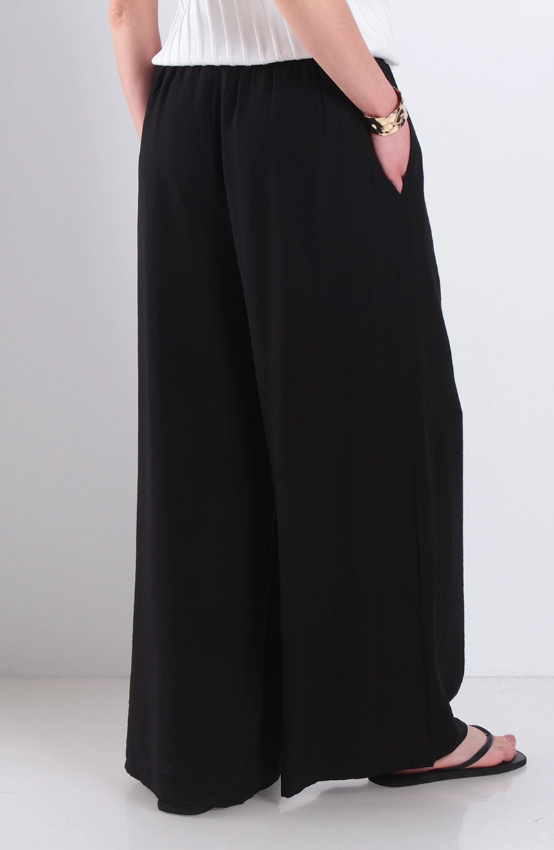 PANTALON WIDE LEG TIRO ALTO PRETINA ANCHA ELASTICADA - 4