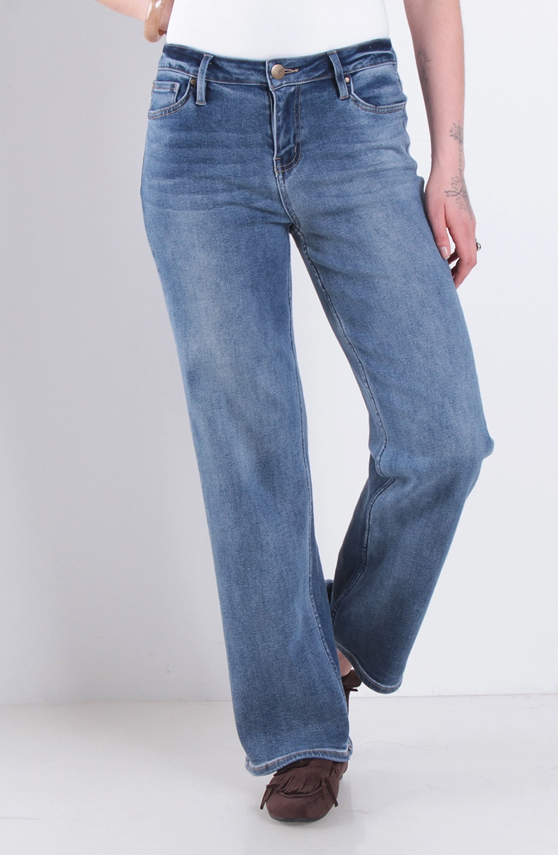 JEANS MUJER WIDE LEG TIRO MEDIO PRETINA BASICA 1 BOTON - 1