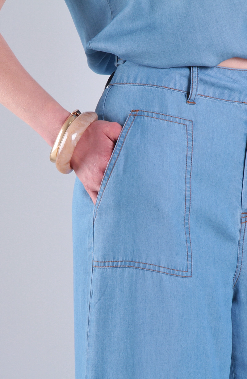 PANTALON LYOCELL WIDE LEG TIRO ALTO PRETINA BASICA 1 BOTON - 2