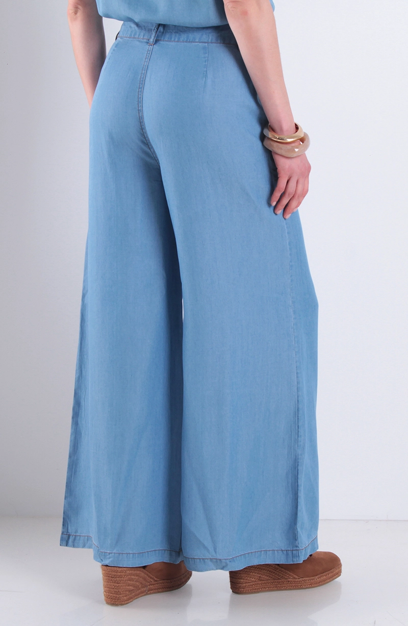 PANTALON LYOCELL WIDE LEG TIRO ALTO PRETINA BASICA 1 BOTON - 4