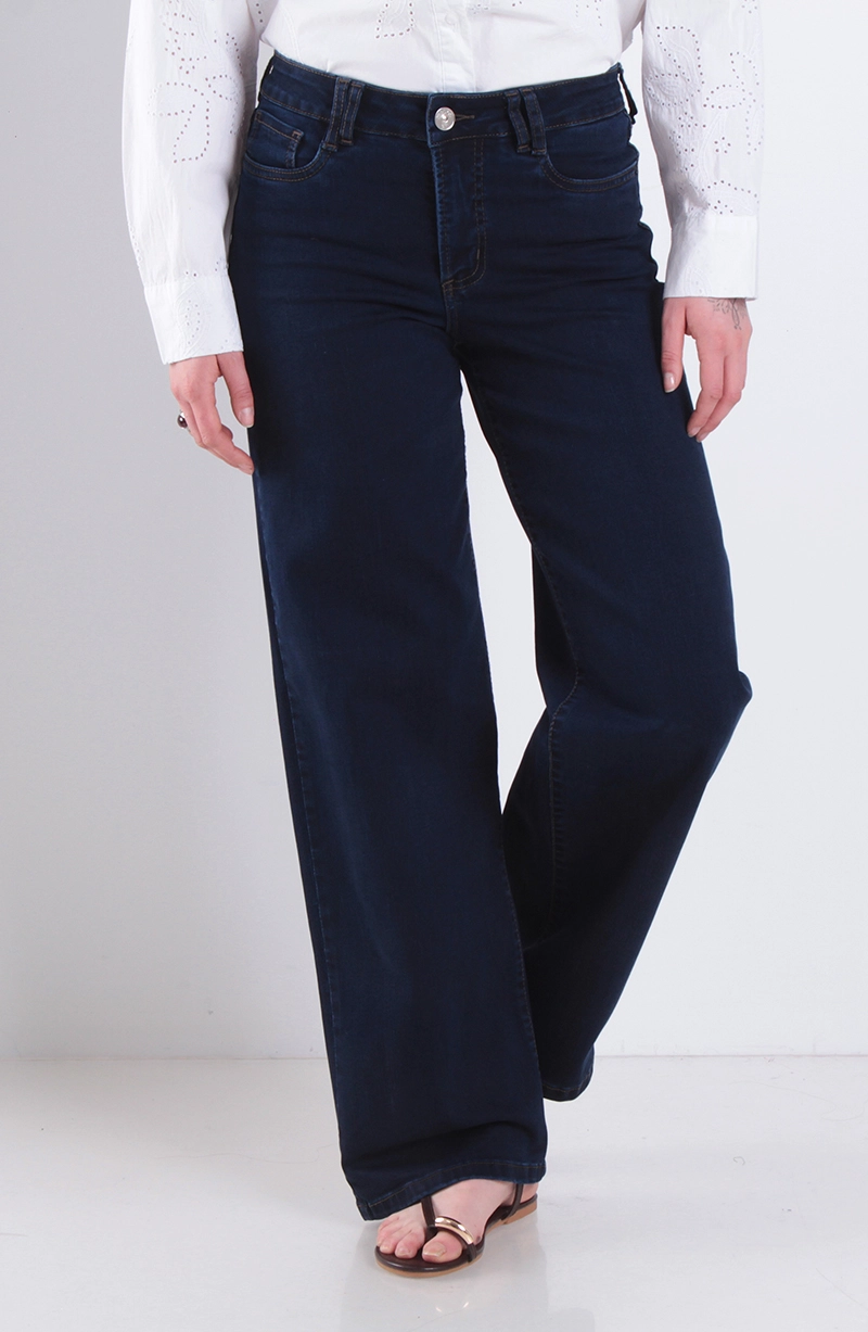 JEANS MUJER WIDE LEG TIRO MEDIO PRETINA BASICA UN BOTON - 1