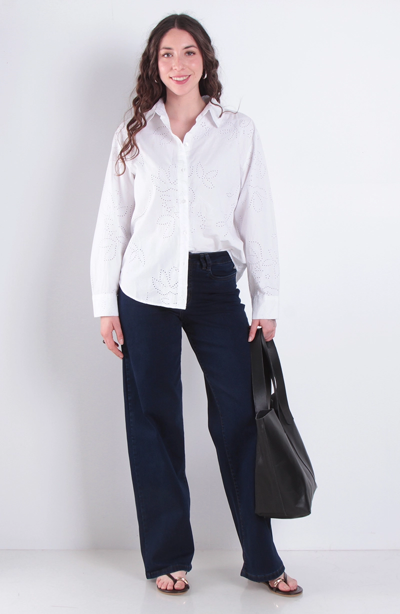 JEANS MUJER WIDE LEG TIRO MEDIO PRETINA BASICA UN BOTON - 3