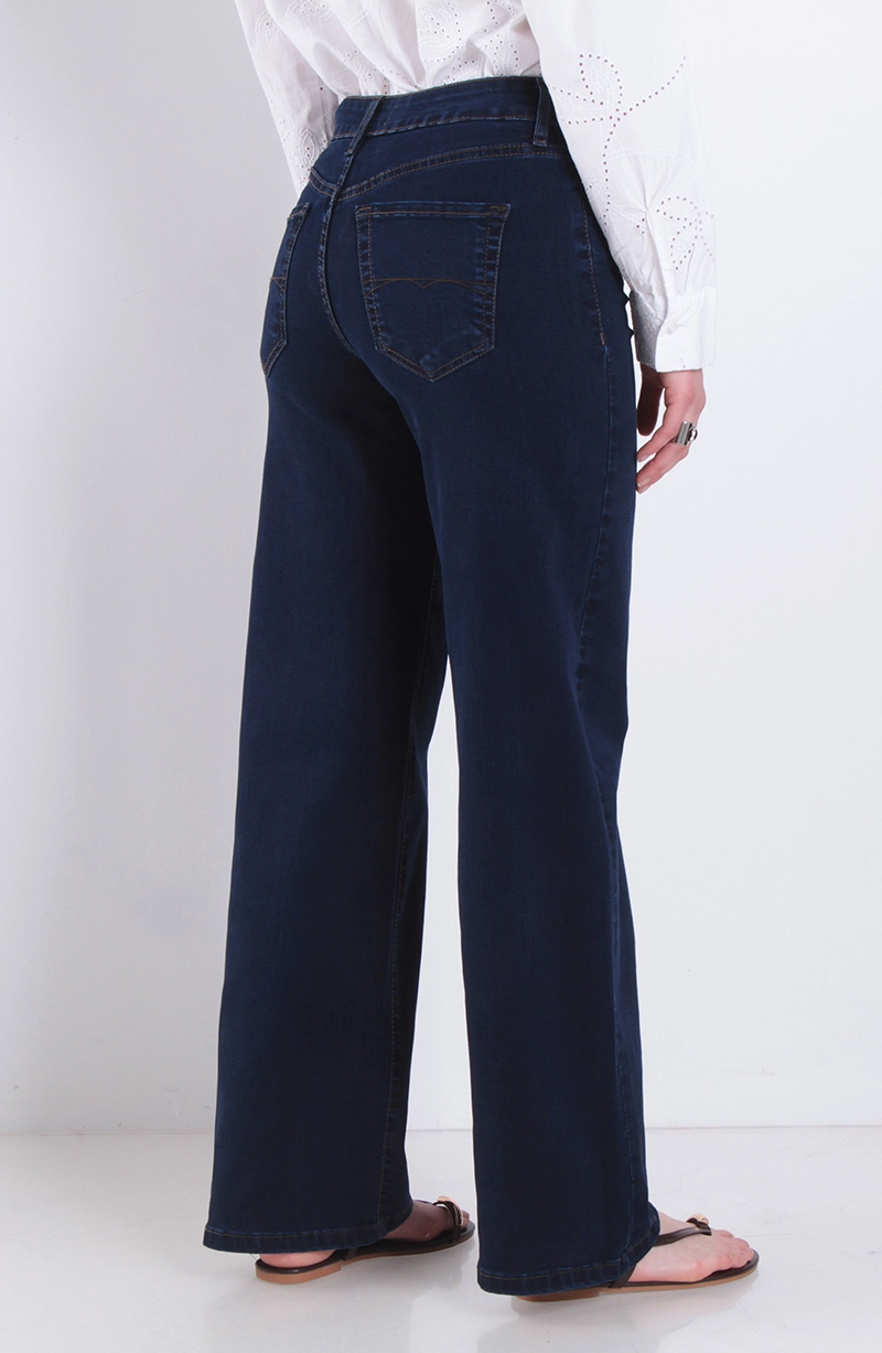JEANS MUJER WIDE LEG TIRO MEDIO PRETINA BASICA UN BOTON - 4