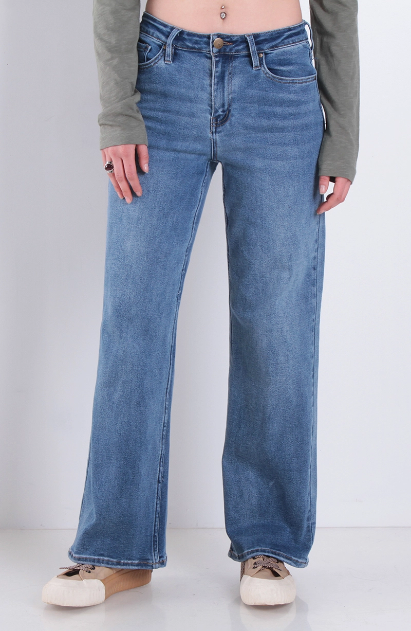 JEANS MUJER WIDE LEG TIRO ALTO PRETINA BASICA 1 BOTON - 1