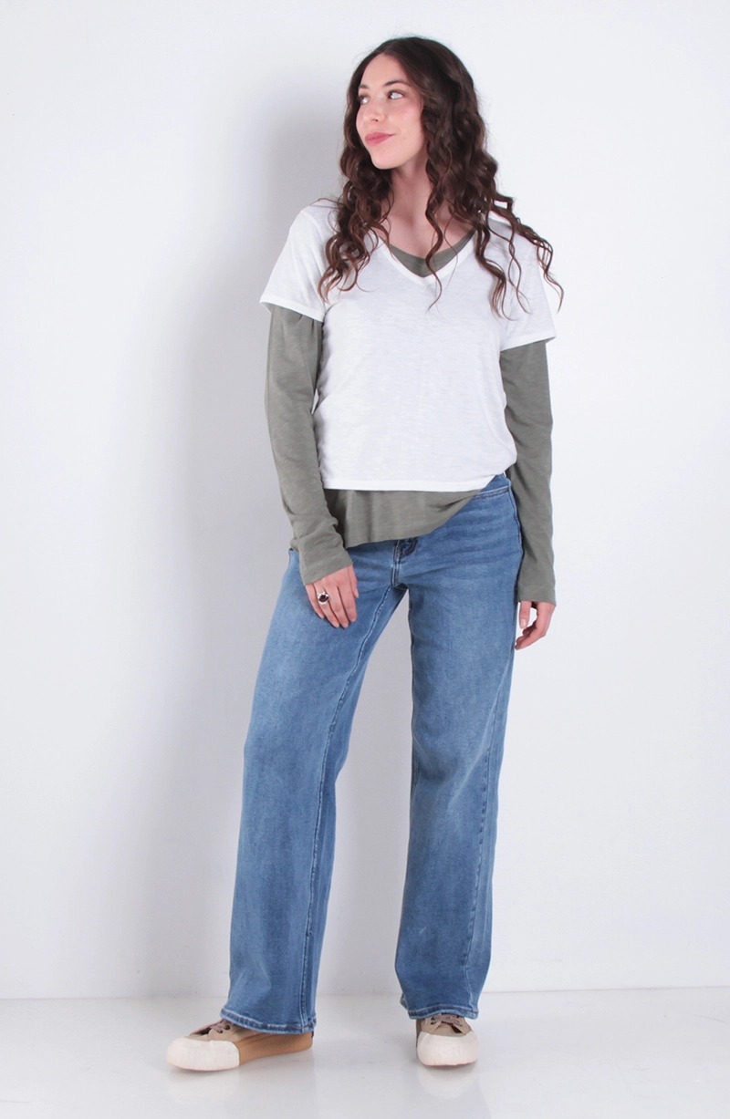 JEANS MUJER WIDE LEG TIRO ALTO PRETINA BASICA 1 BOTON - 3