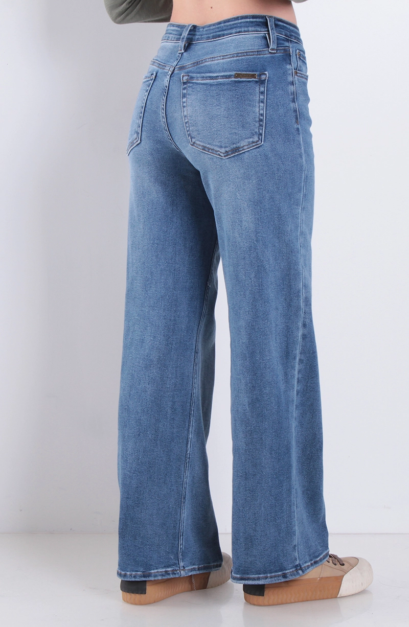 JEANS MUJER WIDE LEG TIRO ALTO PRETINA BASICA 1 BOTON - 4