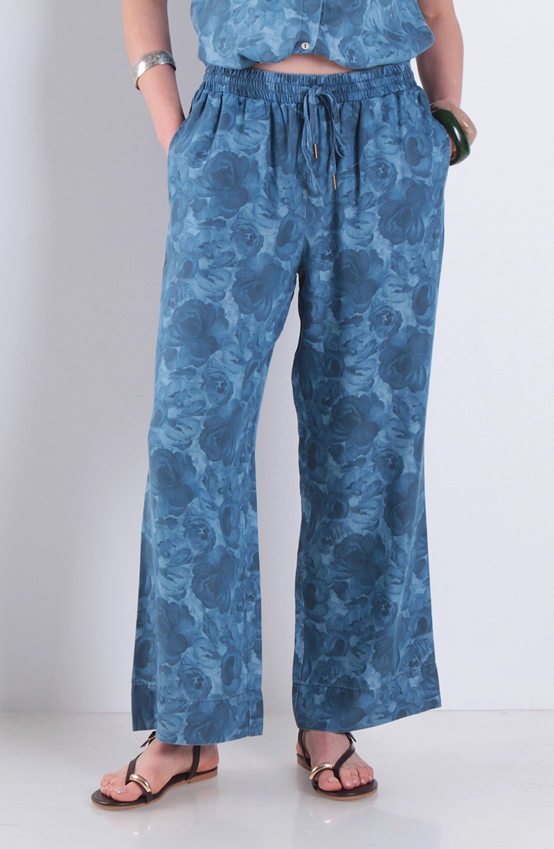 PANTALON LYOCELL ESTAMPADO WIDE LEG TIRO ALTO PRETINA MEDIA - 1