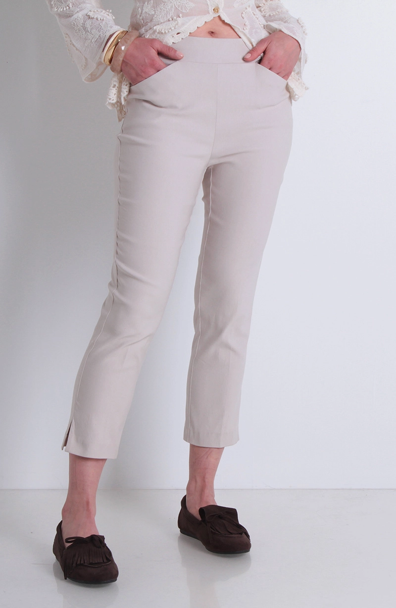 PANTALON CROP TIRO ALTO PRETINA MEDIA ELASTICADA - 1