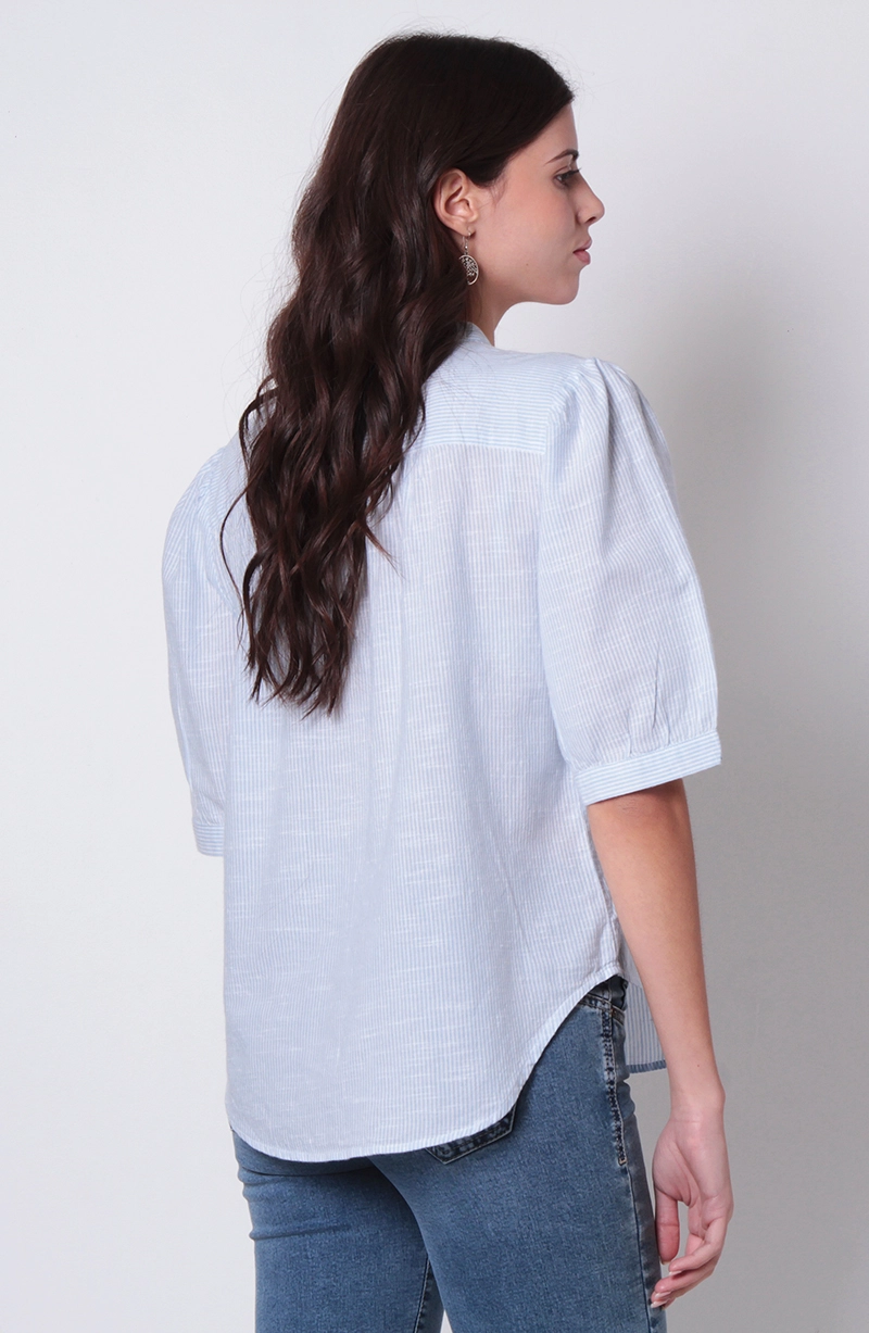 BLUSA MANGA CORTA LISTADA ESCOTE REDONDO ABOTONADA DELANTERO - 4