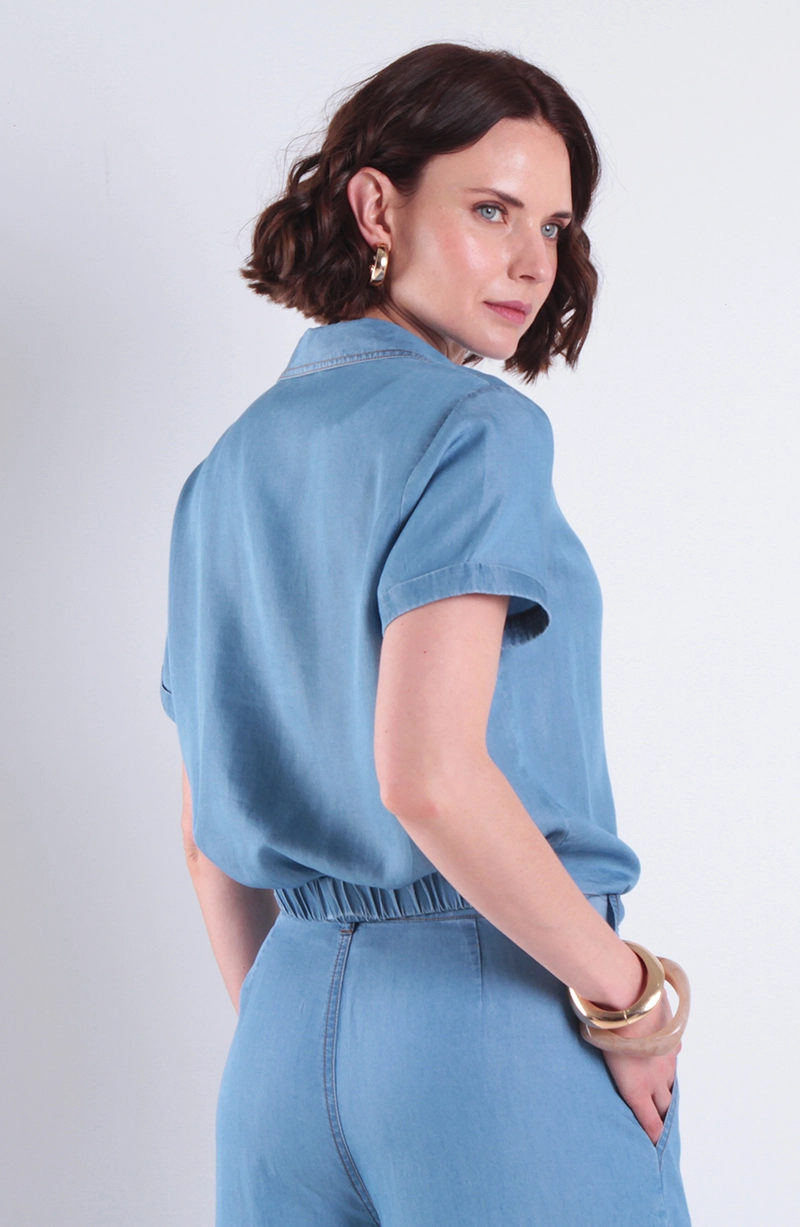 BLUSA LYOCELL MANGA CORTA ABOTONADA Y NUDO EN RUEDO - 4