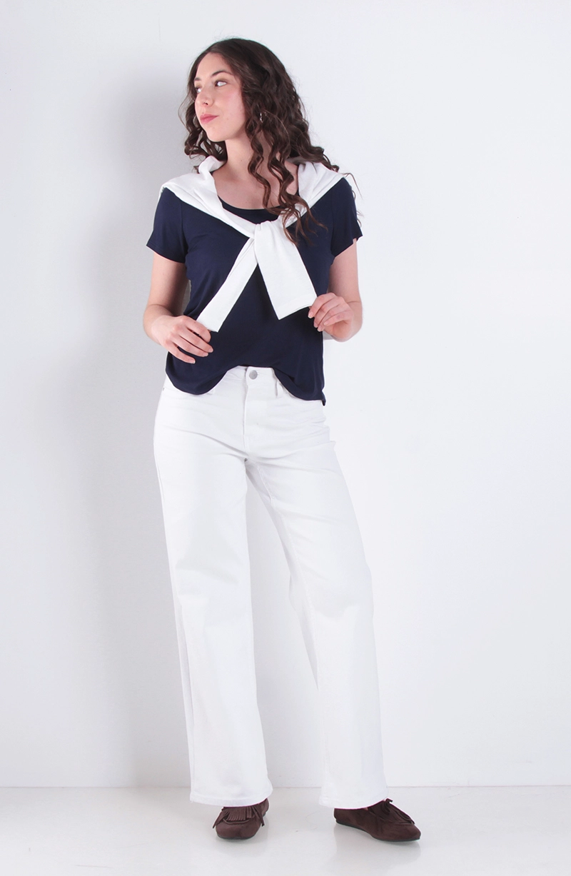 JEANS MUJER WIDE LEG TIRO ALTO PRETINA BASICA 1 BOTON - 3
