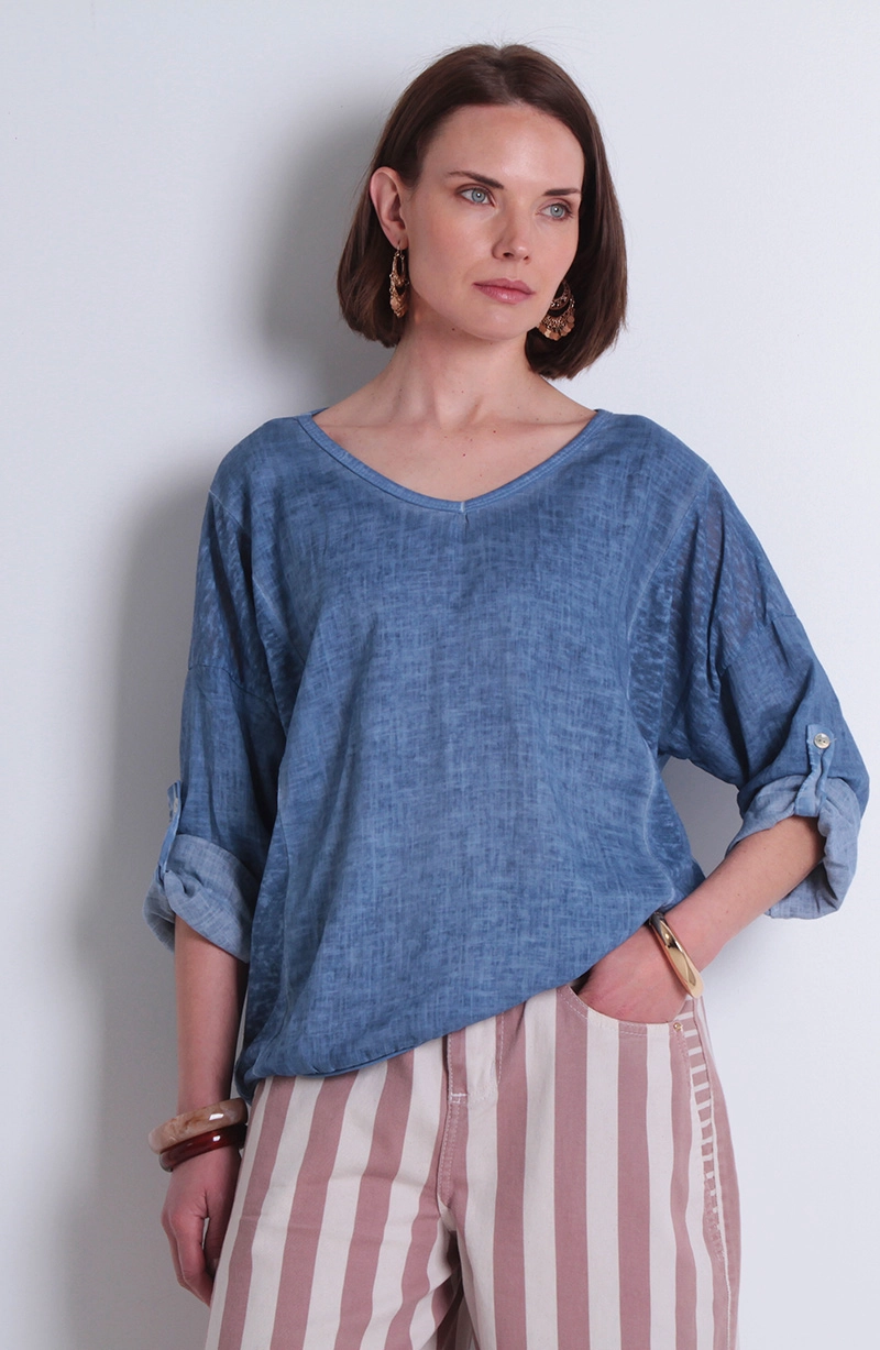 POLERA LINO MANGA 3/4 ESCOTE V - 1