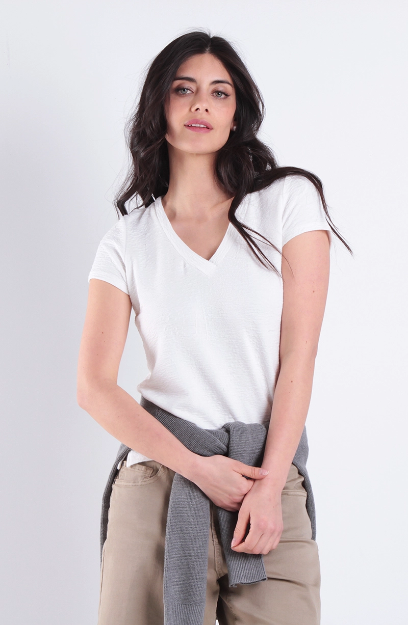 POLERA TEXTURA MANGA CORTA ESCOTE V - 1
