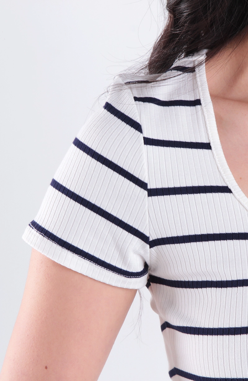 POLERA LISTADA MANGA CORTA ESCOTE CUADRADO RIB 5X2 - 2