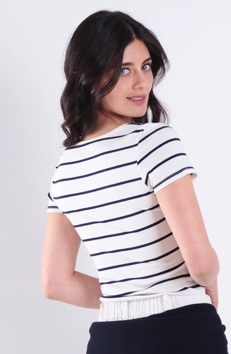 POLERA LISTADA MANGA CORTA ESCOTE CUADRADO RIB 5X2 - 4