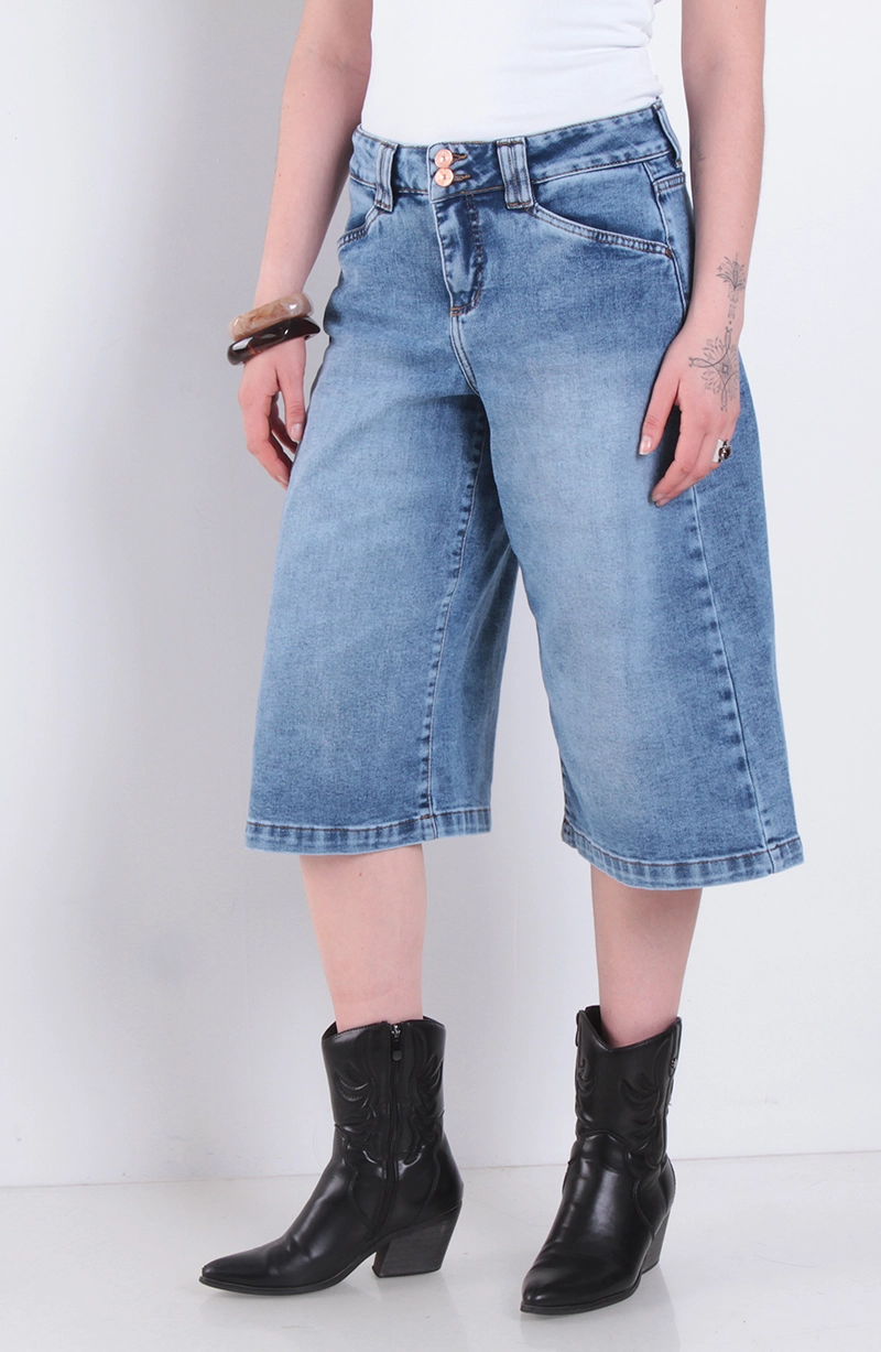 JORT MUJER BERMUDA DENIM TIRO ALTO PRETINA 1 BOTON - 1