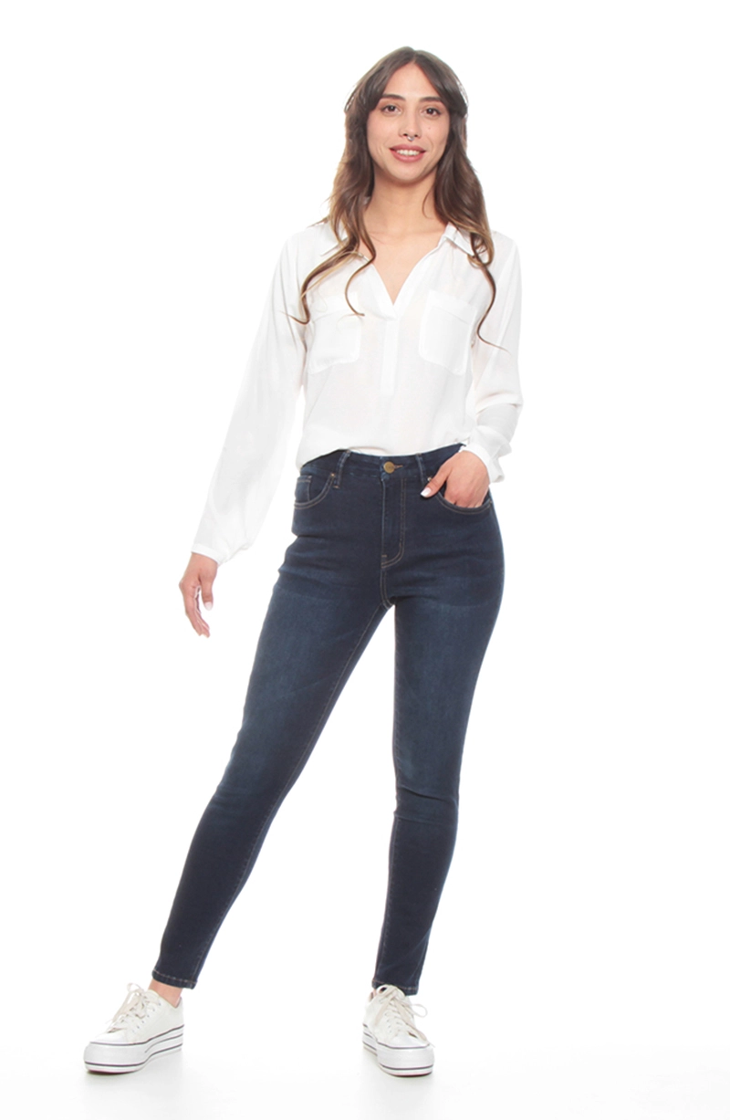 JEANS MUJER  SLIM TIRO ALTO PRETINA BASICA 1 BOTON - 3