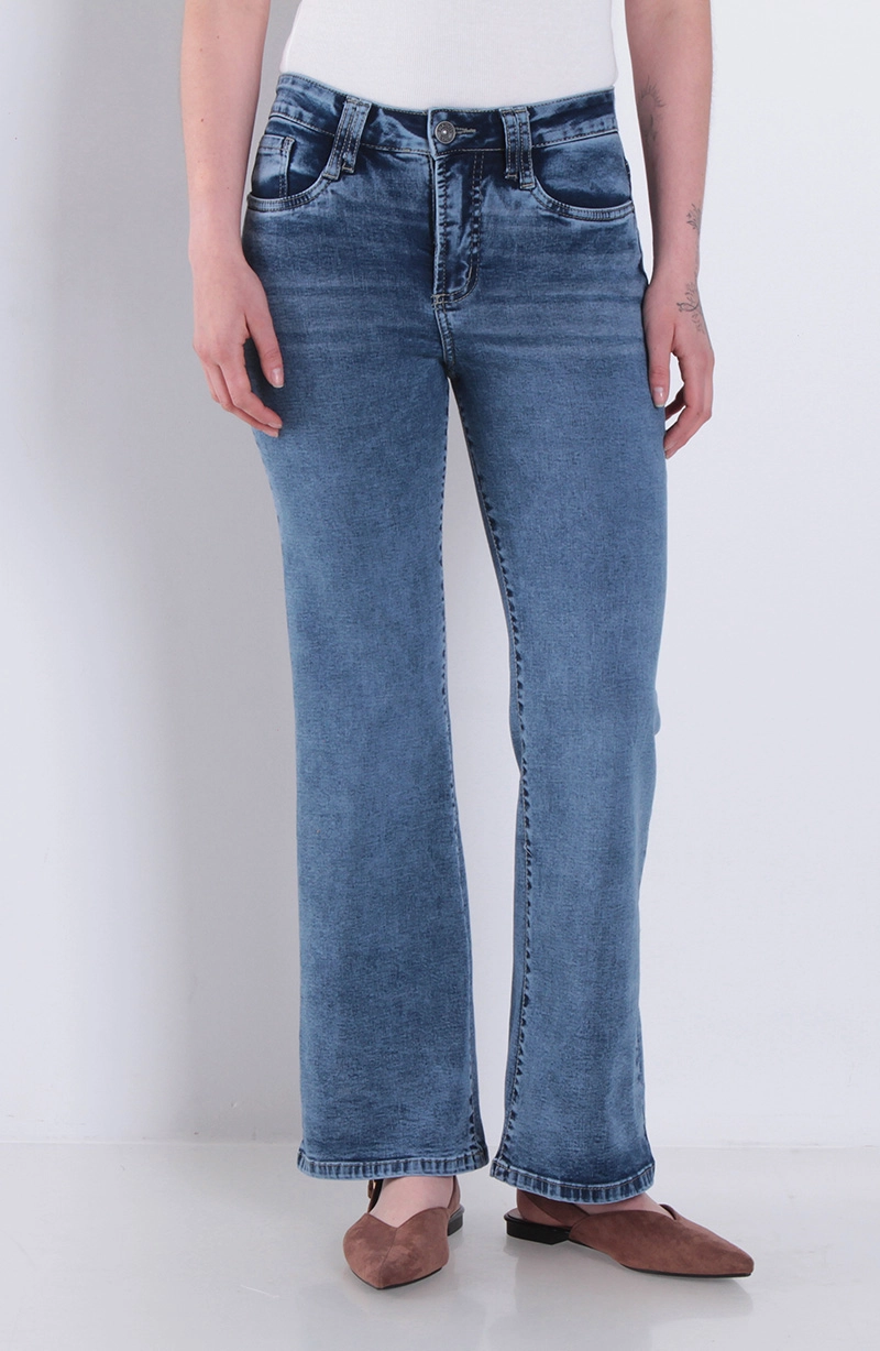 JEANS MUJER RECTO TIRO ALTO PRETINA BASICA UN BOTON - 1