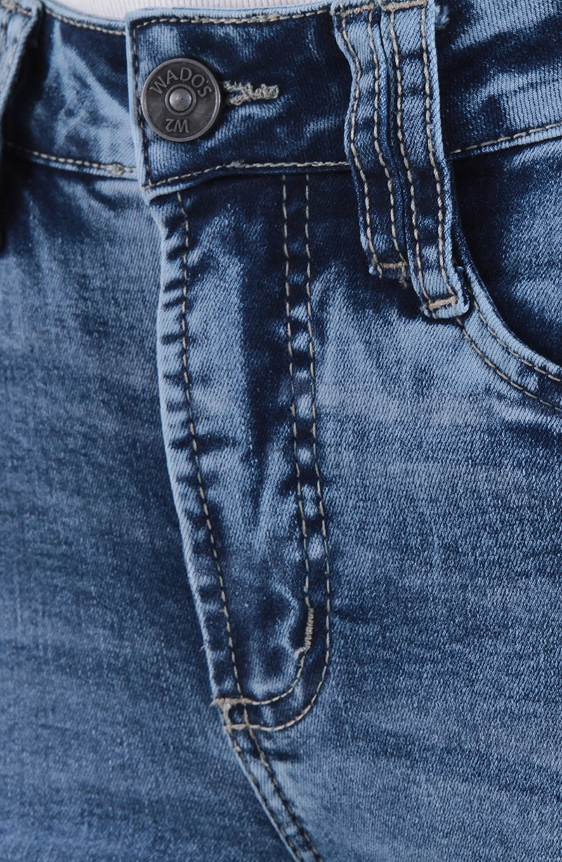 JEANS MUJER RECTO TIRO ALTO PRETINA BASICA UN BOTON - 2