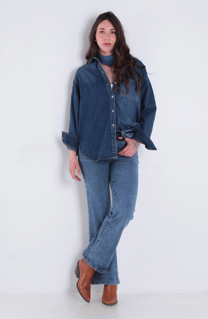 JEANS MUJER RECTO TIRO ALTO PRETINA BASICA UN BOTON - 3