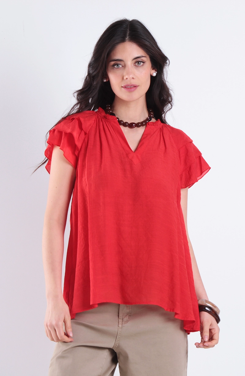 BLUSA MANGA CORTA ESCOTE V - 1
