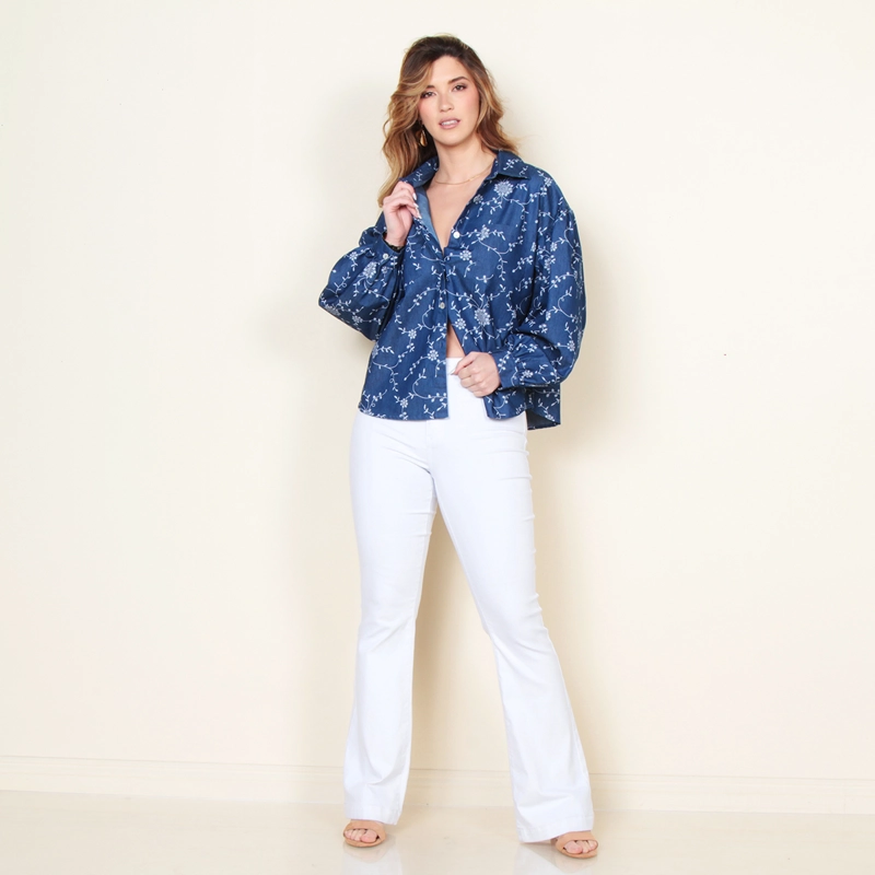 BLUSA MANGA LARGA DENIM ESTAMPADO ABOTONADA EN DELANTERO - 3