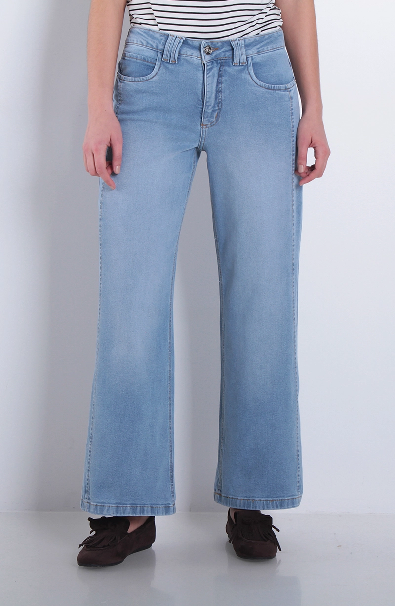JEANS MUJER WIDE TIRO MEDIO PRETINA BASICA UN BOTON - 1