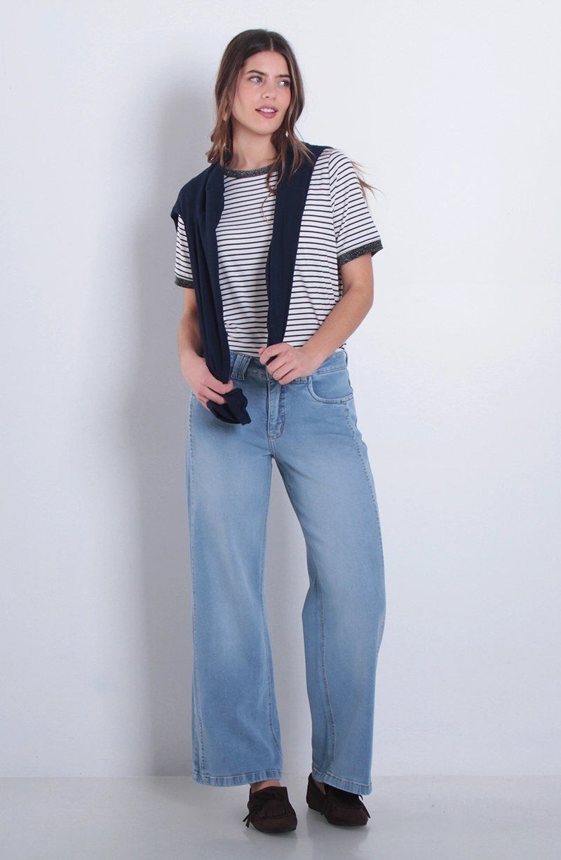 JEANS MUJER WIDE TIRO MEDIO PRETINA BASICA UN BOTON - 3