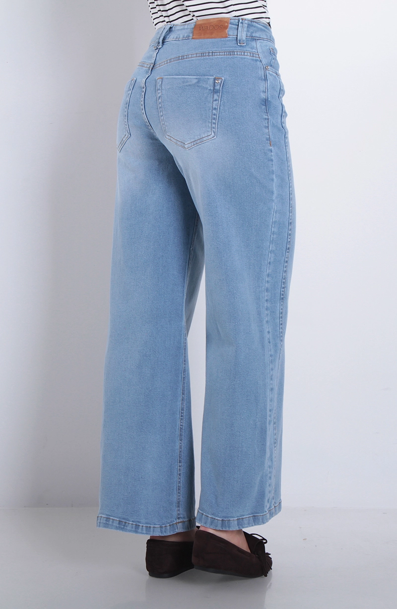 JEANS MUJER WIDE TIRO MEDIO PRETINA BASICA UN BOTON - 4