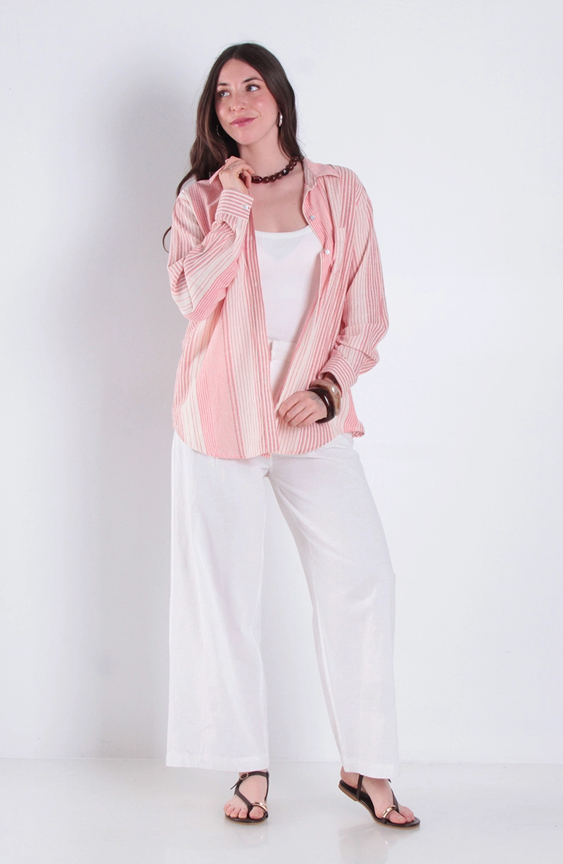 BLUSA LISTADA MANGA LARGA ABOTONADA EN DELANTERO - 3