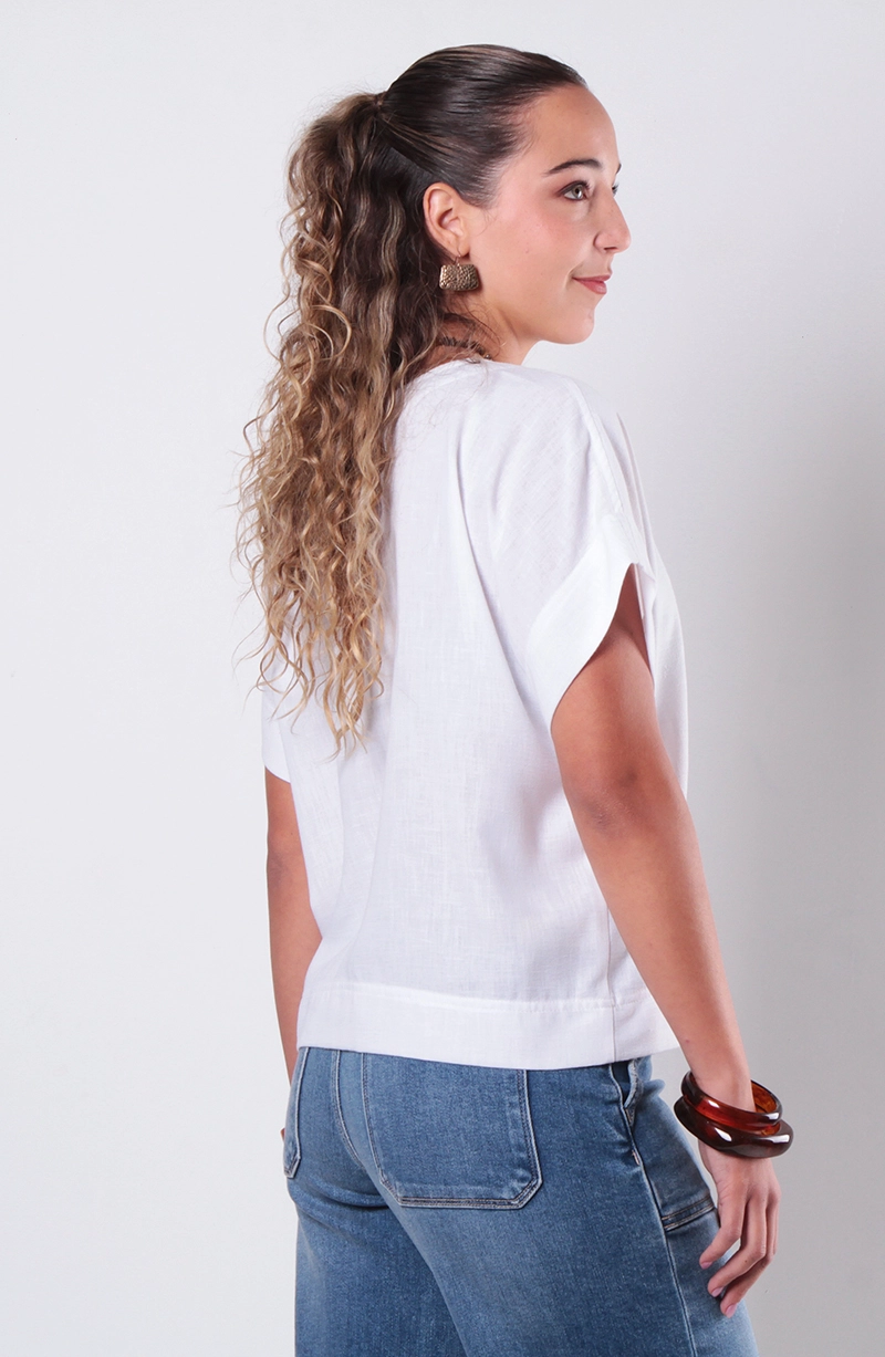 BLUSA MANGA CORTA ESCOTE V ABOTONADA EN DELANTERO - 4