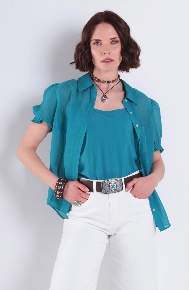 BLUSA MANGA CORTA ABOTONADA EN DELANTERO - 1