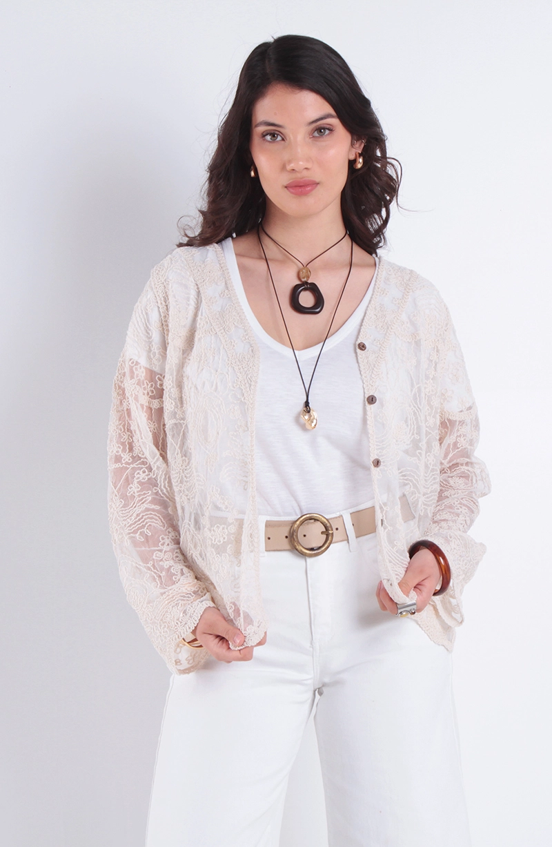 BLUSA BRODERY MANGA 3/4 ESCOTE V - 1