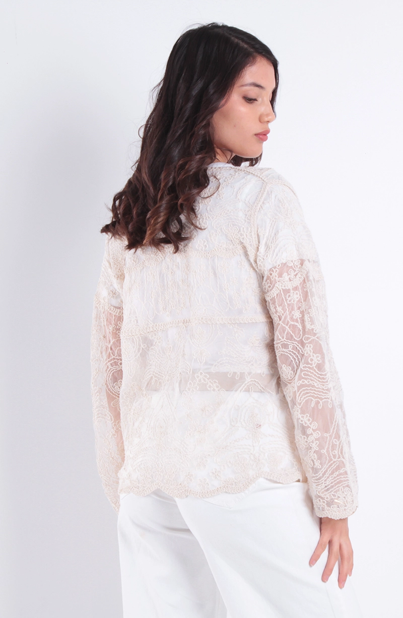 BLUSA BRODERY MANGA 3/4 ESCOTE V - 4