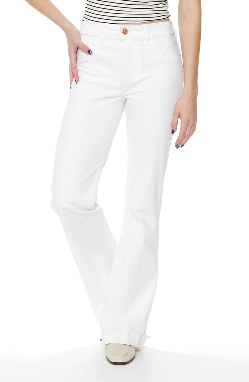 JEANS MUJER FLARE TIRO ALTO PUSH UP PRETINA BASICA BOTON - 1
